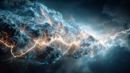 Lightnings, blue thunderbolts, electric strikes isolated on black background. Sparking discharges effect or magic neon light flares, vector cartoon illustration