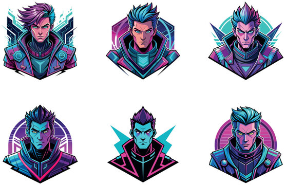 Neon Cyberpunk Anime Guy Futuristic Vector Character for T-Shirt Design