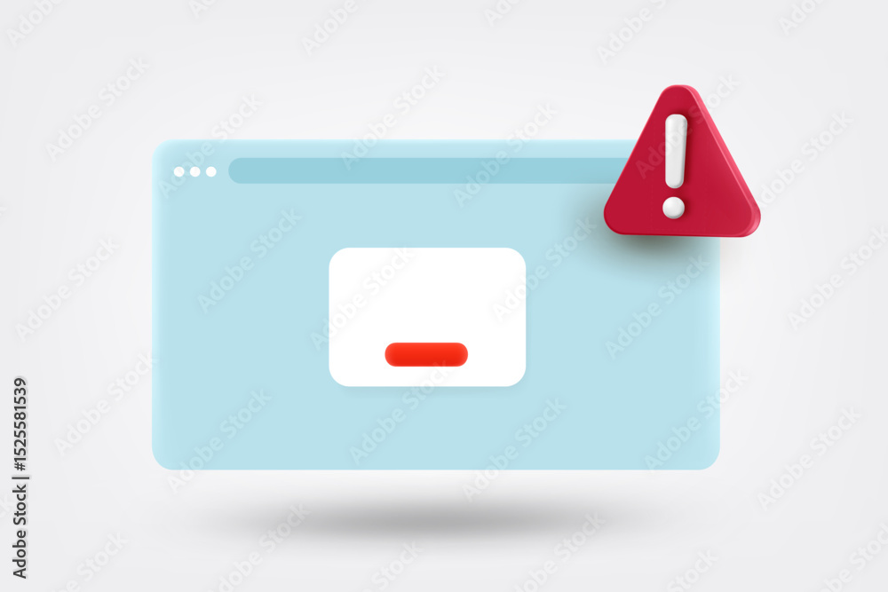 Aufkleber Browser window with red exclamation sign. 3d vector illustration