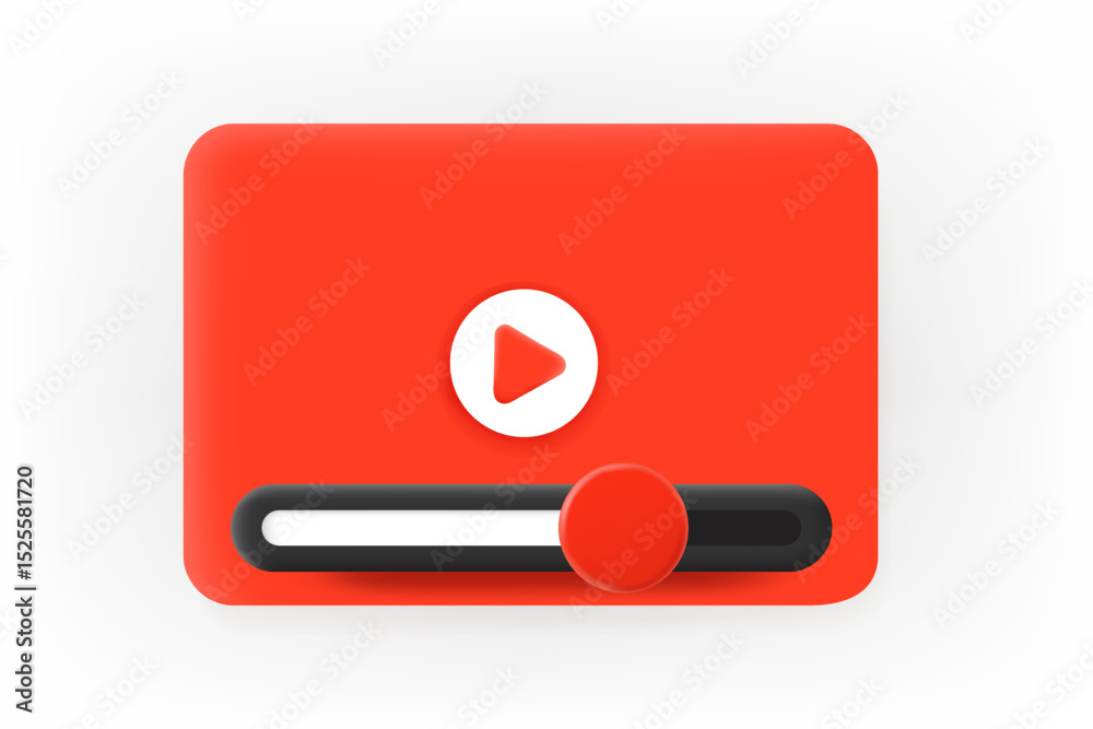 Poster Online video player template with progress bar. Vector 3d application icon