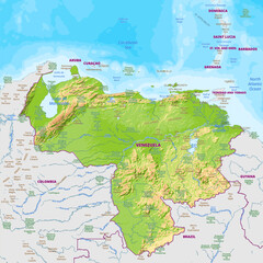 Detailed physical map of Venezuela