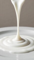 Slow motion shot of creamy white liquid cascading down a smooth surface, creating delicate, swirling patterns and textures Perfect for food, beauty, or abstract backgrounds , backdrop, drip