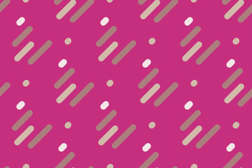 Dynamic abstract geometric pattern.  Vibrant pink backdrop features diagonal, rounded rectangles in beige and brown, interspersed with small white and pink circles.