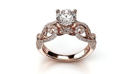 A stunning engagement ring with a diamond centerpiece and intricate band details