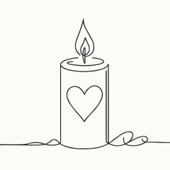 Single line art candle with a heart design on a light background - Valentine's Day concept
