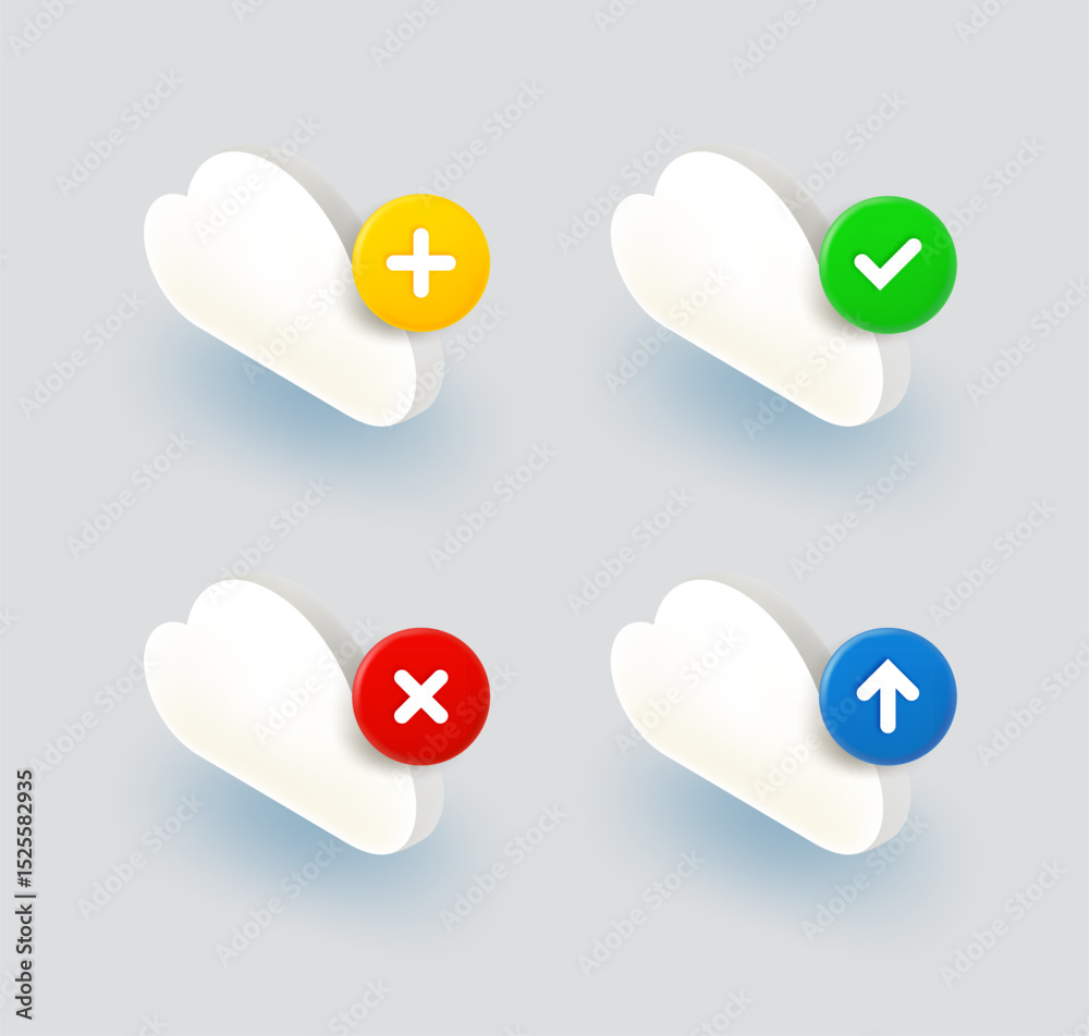 Poster Cloud icon set with different pictograms. 3d vector icons collection