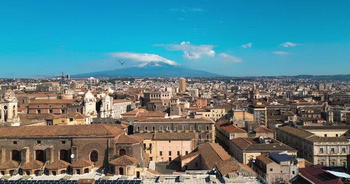 Spectacular Aerial Views Over Catania, Sicily: Majestic Cathedral and Mount Etna Captured by Drone