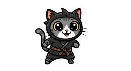 Obraz premium Cute cartoon ninja cat character with playful poses, isolated on white background.