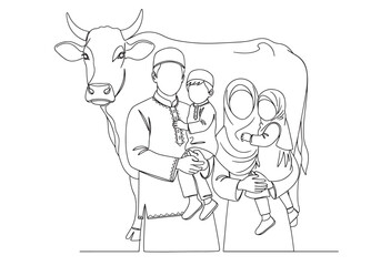 Cattle line drawing. cow, goat, sheep and camel. Eid al-Adha concept, the celebration of Muslim community festival design. Eid Mubarak greetings concept.