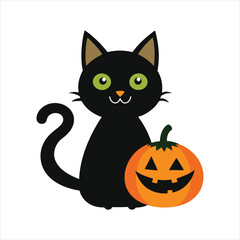 Black Cat and Pumpkin Silhouette Icon Design