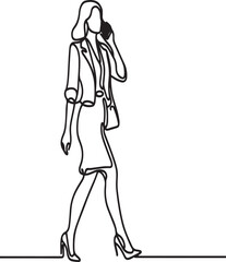 Continuous Line Art of Woman on Mobile Call

