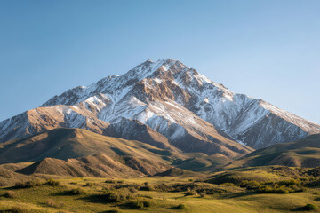 Fototapeta premium majestic peak of kyrgyzstan under clear blue sky showcasing breathtaking beauty of nature