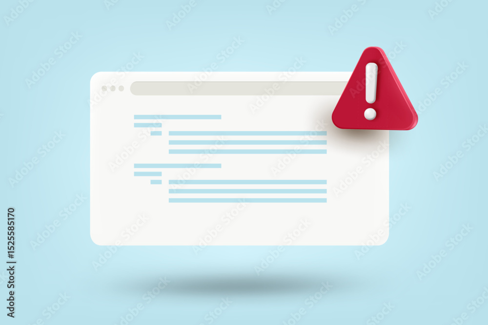 Aufkleber Web window with red exclamation sign. 3d vector illustration