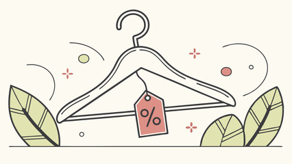 Vector illustration of a clothes hanger with a discount tag for retail marketing and fashion promotions