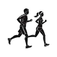 generate two runners one man vector art silhouette
