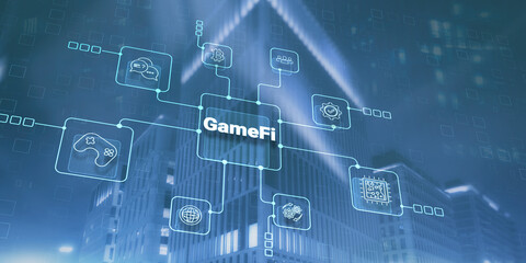 Gamefi concept. Game decentralized finance. Blockchain game