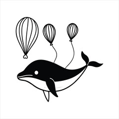 Dreamlike Flying Whale Ocean Fantasy Art Vector