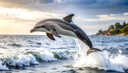 Obraz premium Dolphin leaping over ocean waves