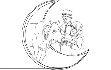 Cattle line drawing. cow, goat, sheep and camel. Eid al-Adha concept, the celebration of Muslim community festival design. Eid Mubarak greetings concept.