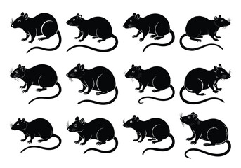 collection of mouse and rat black silhouettes