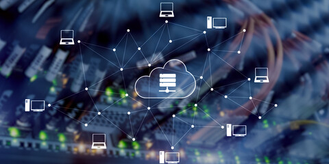 Cloud Computing Technology Data Storage and Security on server background