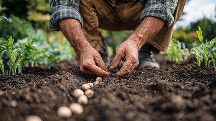 Man Planting Onions in Freshly Tilled Soil
