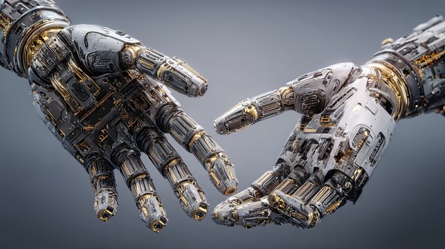 Robotic Hands Touching - Futuristic Technology Concept - Powered by Adobe