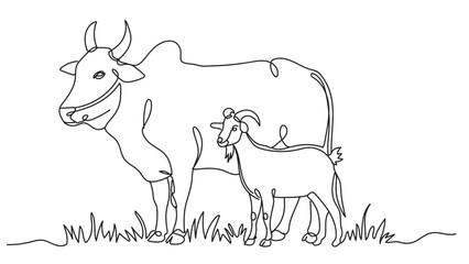 Cattle line drawing. cow, goat, sheep and camel. Eid al-Adha concept, the celebration of Muslim community festival design. Eid Mubarak greetings concept.