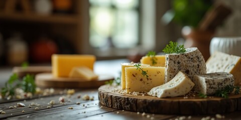 Rustic Cheese Selection on Wooden Board