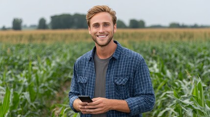 Modern Agronomist in Corn Field Smiling