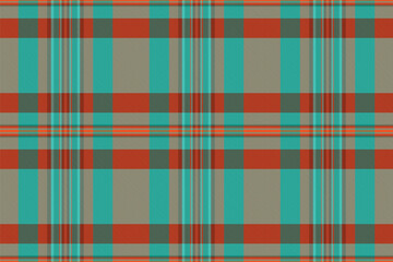 Textured textile tartan check, window texture vector plaid. Scenery pattern fabric seamless background in teal and orange colors.