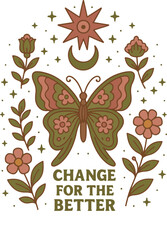 Mystical Boho Butterfly Illustration – Change for the Better with Floral and Celestial Elements