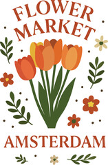 Retro Tulip Flower Market Illustration – Floral Bouquet with Vintage Style