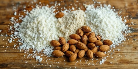 Rustic Flour and Almond Display on Wooden Board