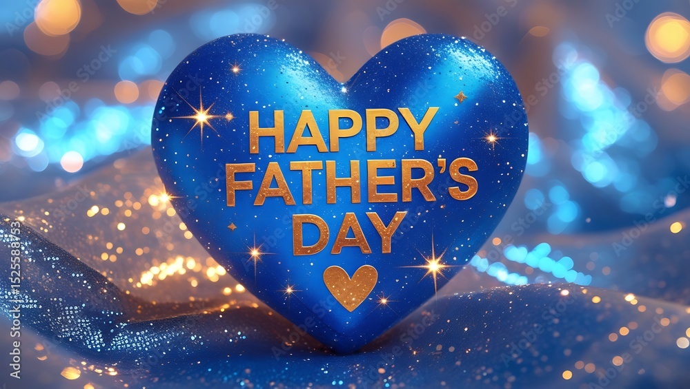 Fototapete sparkling blue heart with happy father's day message on shimmering background created with generativ