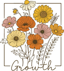 Hand-Drawn Wildflower Bouquet – Vintage Floral Illustration in Earthy Tones