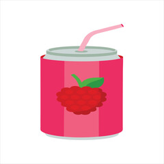 Raspberry Juice Can with Straw Vector Illustration