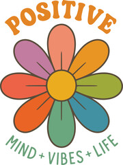 Colorful Retro Daisy Illustration – Multicolored Petals with Positive Vibes