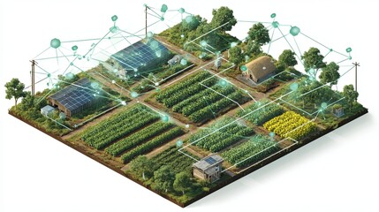 Fototapeta premium Diverse Agricultural Setup with Blockchain for Supply Chain Efficiency