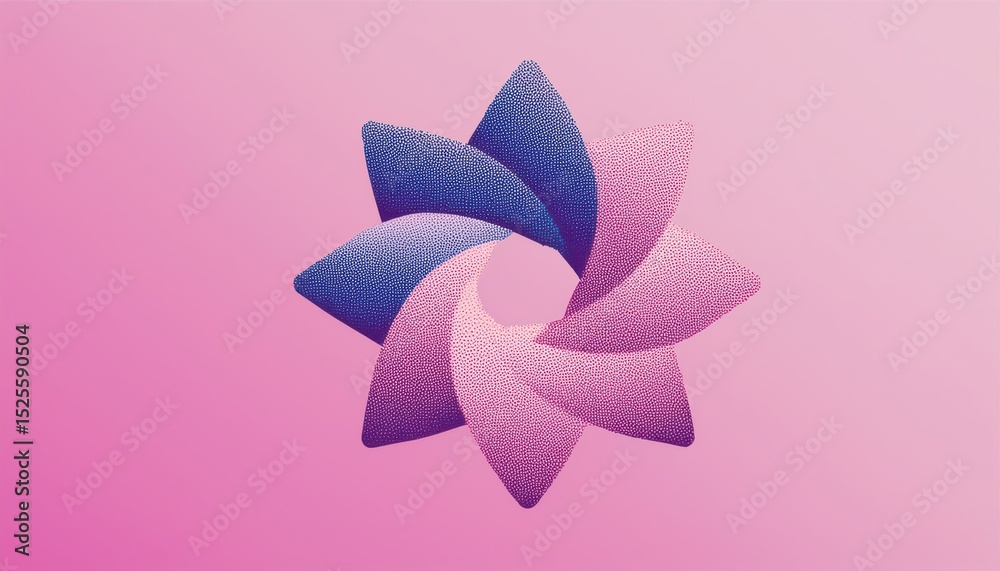 Aufkleber abstract 3d geometric sculpture with soft spiked petal shapes in blue and pink gradient on pastel ba