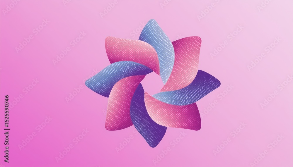 Poster abstract 3d geometric sculpture with soft spiked petal shapes in blue and pink gradient on pastel ba