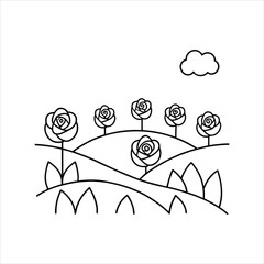 Vector Illustration of Rose Field Line Drawing