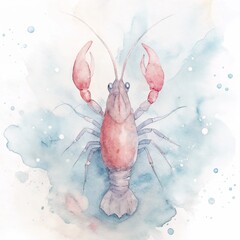 Watercolor illustration of a majestic lobster in soft hues representing the Cancer zodiac sign