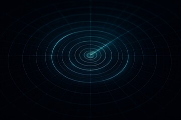 Futuristic digital radar interface scanning the unknown with rhythmic pulse and grid dark abstract