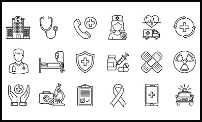 Medical and Healthcare Icons Set for Health Services and Emergency