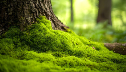Abundant green moss coating a tree