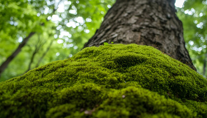 Fototapeta premium Abundant green moss coating a tree