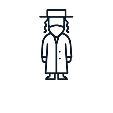 Orthodox Jewish man line icon in traditional attire with hat and sidelocks representing cultural or religious identity