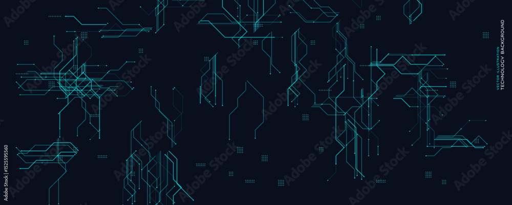 Aufkleber Technology Circuit Background With Abstract Digital Lines for cyber, innovation, and IT themes. Clean dark layout with geometric tech elements. Minimalist futuristic style. Vector illustration