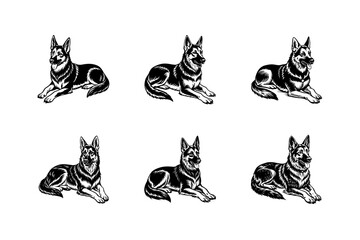 german shepherd dog laying down vector art silhouette
